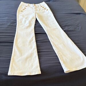 Noli White Flare Jeans with Gold Buttons